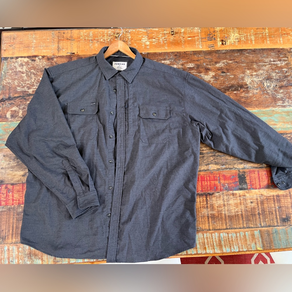 Poncho Charcoal Gray Shirt Jacket magnetic pockets